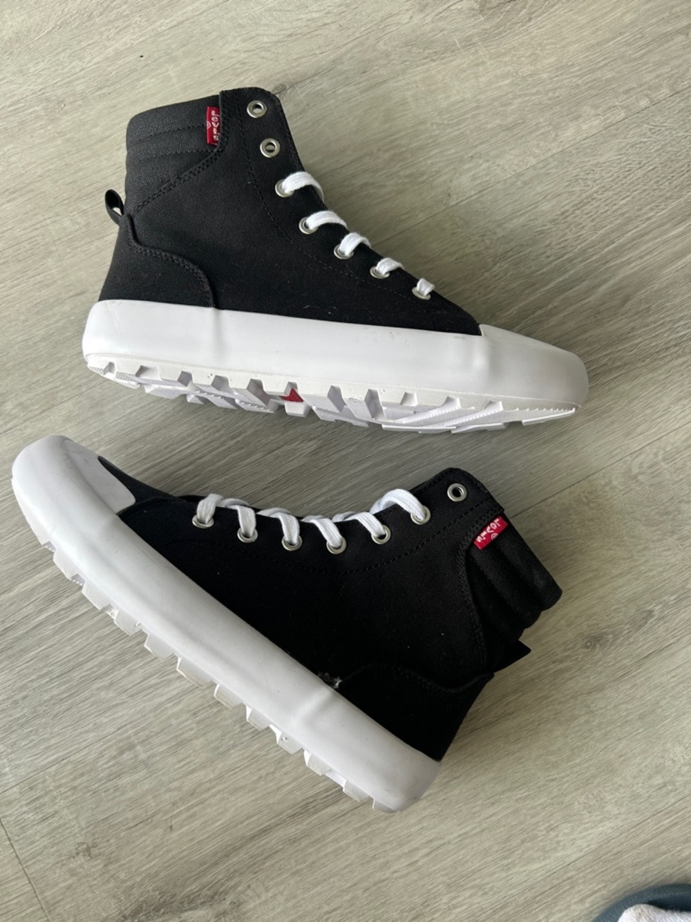 Levi's Black High-Top Canvas Sneakers with White Sole and Red Tab